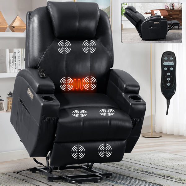 Power Lift Recliner Chair for Elderly, Massage and Lumbar Heating, Two Cup Holders and USB Charge Port