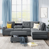 Sectional Sofa with Reversible Chaise Lounge, L-Shaped Couch with Storage Ottoman and Cup Holders