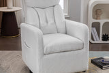 White Fabric Swivel Rocking Chair Gilder Chair With Pocket,White