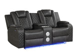 Benz LED & Power Recliner 3 PC Made With Faux Leather in Black