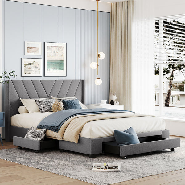 Queen Size Storage Bed Linen Upholstered Platform Bed