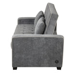 Pull Out Linen Upholstered Sleeper Bed attached two throw pillows, Dual USB Charging Ports