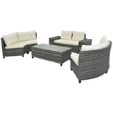 8-pieces Outdoor Wicker Round Sofa Set, Half-Moon Sectional Sets All Weather, Curved Sofa Set With Rectangular Coffee Table, PE Rattan Water-resistant and UV Protected, Movable Cushion, Beige