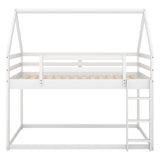 Twin over Twin Low Bunk Bed, House Bed with Ladder