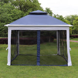 Outdoor 11x 11Ft Pop Up Gazebo Canopy With Removable Zipper Netting,2-Tier Soft Top Event Tent,Suitable For Patio Backyard Garden Camping Area,blue