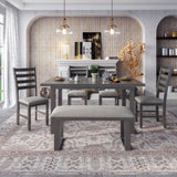 Grey 6-Piece Solid Wood Dining Room Set