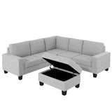 Sectional Corner Sofa L-shape Couch Space Saving with Storage Ottoman & Cup Holders Design for Large Space Dorm Apartment,Light Grey