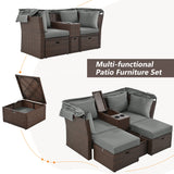 2-Seater Outdoor Patio Daybed Outdoor Double Daybed Outdoor Loveseat Sofa Set with Foldable Awning and Cushions for Garden, Balcony, Poolside, Grey