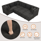 Sectional Sofa Pull out Sofa Bed with Two USB Ports, Two Power Sockets, Three Back Pillows and a Storage Chaise for Living Room, Black