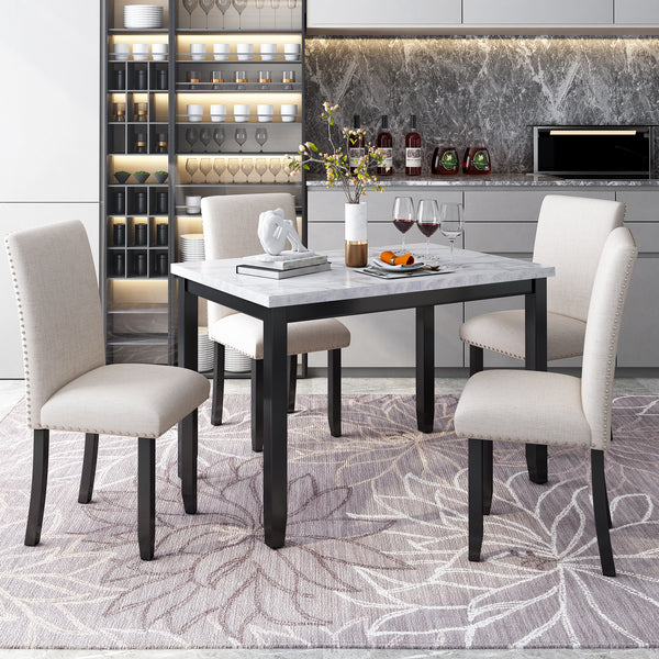 Faux Marble 5-Piece Dining Set Table