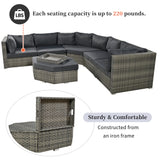 Patio Furniture Set, 6 Piece Outdoor Conversation Set All Weather Wicker Sectional Sofa with Ottoman and Cushions and Small Trays