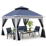 Outdoor 11x 11Ft Pop Up Gazebo Canopy With Removable Zipper Netting,2-Tier Soft Top Event Tent,Suitable For Patio Backyard Garden Camping Area,blue