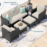 5 Piece Patio Furniture Wicker Conversation Set, Black / Off White