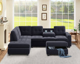 Sectional Sofa with Reversible Chaise, L Shaped Couch Set with Storage Ottoman and Two Cup Holders for Living Room