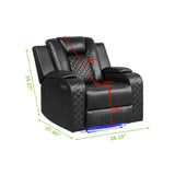 Benz LED & Power Recliner 3 PC Made With Faux Leather in Black