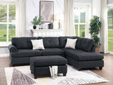 Contemporary 3-pcs Sectional Sofa Ash Black Polyfiber Cushion Sofa Chaise Ottoman Reversible Couch Pillows