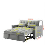 Gray Modern Velvet Loveseat Sofa Couch w/Pullout Bed