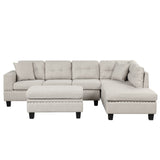 Sectional Sofa with Storage Ottoman, L-Shape Couch with 2 Pillows and Cup Holder,Sectional Sofa with Reversible Chaise for Living Room,Light Gray