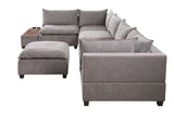 Light Gray Fabric 7 Piece Modular Sectional Sofa with Ottoman and USB Storage Console Table