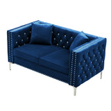 Blue Velvet Sofa with Jeweled buttons