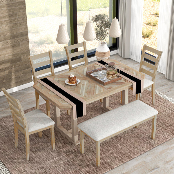 6-Piece Rubber Wood Dining Table Set