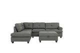 3-pcs Sectional Sofa Blue Grey Polyfiber Cushion Sofa Chaise Ottoman Reversible Couch Pillows