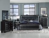 Black Finish Dresser 9 Drawers Glamorous Faux-Alligator Textured Fronts