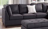 Contemporary 3pc Reversible Sectional Sofa Set W/ Ottoman Ebony Microfiber Cushion Sofa Chaise Ottoman Couch Pillows