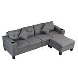 Sofa Set for Living Room with L Shape Chaise Lounge, cup holder - grey