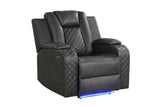 Benz LED & Power Recliner 3 PC Made With Faux Leather in Black