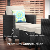 5 Piece Patio Furniture Wicker Conversation Set, Black / Off White