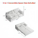 Queen Pull Out Sofa Bed, 3-in-1 Convertible Sleeper Sofa with Side Storage