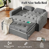 Pull Out Linen Upholstered Sleeper Bed attached two throw pillows, Dual USB Charging Ports