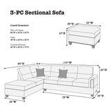 New Contemporary 3-PCS Reversible Sectional Set Living Room Furniture Espresso Faux Leather Couch Sofa Chaise Ottoman