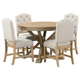 Natural Wood Style Dining Table Set with 4 Upholstered Chairs