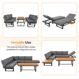 3-Piece Multi-Functional Outdoor Sectional Sofa Set with Height-adjustable Seating and Coffee Table for Patio, Garden and Backyard (Grey)