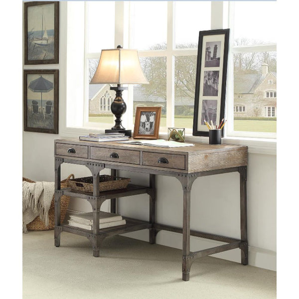 Desk in Weathered Oak & Antique Silver