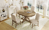 Natural Wood Style Dining Table Set with 4 Upholstered Chairs