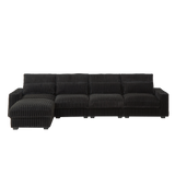 Corduroy with Cup Holder Super Large L-Shaped Sofa, Movable Footrest, Four Waist Pillows And Four Back Cushion, With USB Port