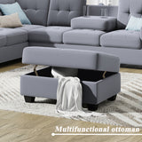 Sectional Sofa with Reversible Chaise Lounge, L-Shaped Couch with Storage Ottoman and Cup Holders