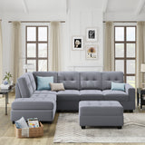 Sectional Sofa with Reversible Chaise Lounge, L-Shaped Couch with Storage Ottoman and Cup Holders