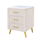 Beige Upholstered Wooden Nightstand with 3 Drawers