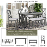 Grey 6-Piece Family Dining Room Set Solid Wood