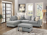 Beautiful 3-pcs Sectional Sofa Light Grey Dorris Fabric Cushion Sofa Chaise Ottoman Reversible Couch Pillows Living Room Furniture