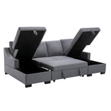 Grey Upholstered Sleeper Sectional Sofa with Double Storage Spaces