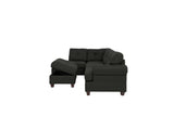 Contemporary 3-pcs Sectional Sofa Ash Black Polyfiber Cushion Sofa Chaise Ottoman Reversible Couch Pillows