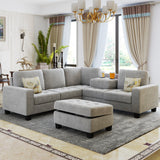 Sectional Corner Sofa L-shape Couch Space Saving with Storage Ottoman & Cup Holders Design for Large Space Dorm Apartment,Light Grey