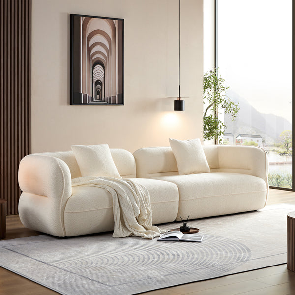 White sectional sofa, durable fabric, solid wood frame, high density sponge filler