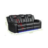 Benz LED & Power Recliner 3 PC Made With Faux Leather in Black