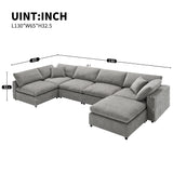 Modular Cloud Sofa Bed, 6 Seat Chenille Sectional Couch Set with Ottoman